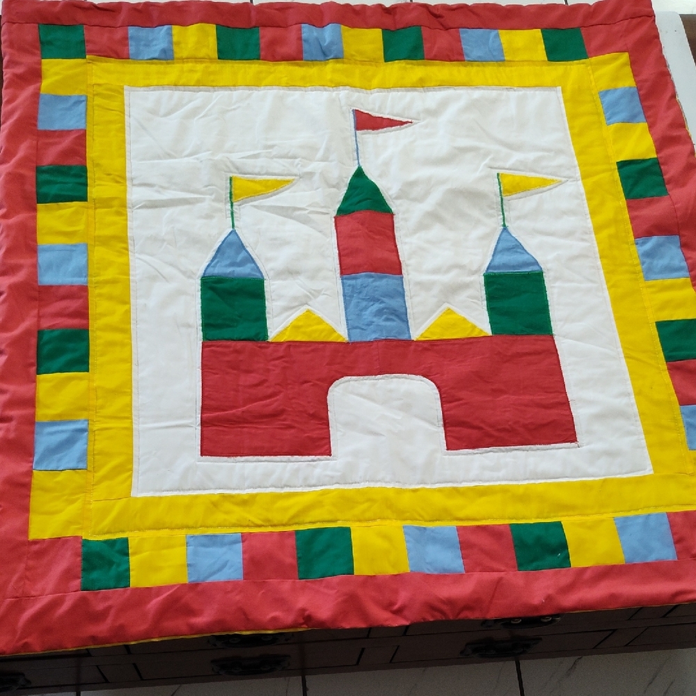 Vintage Colorful Castle Baby Quilt